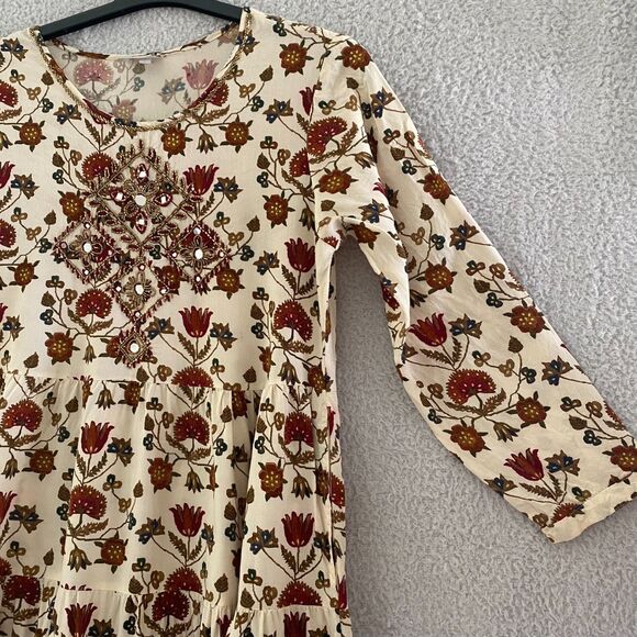 HM Women Dress Crewneck Long Sleeve Floral Print   Bohemian - Picture 5 of 16